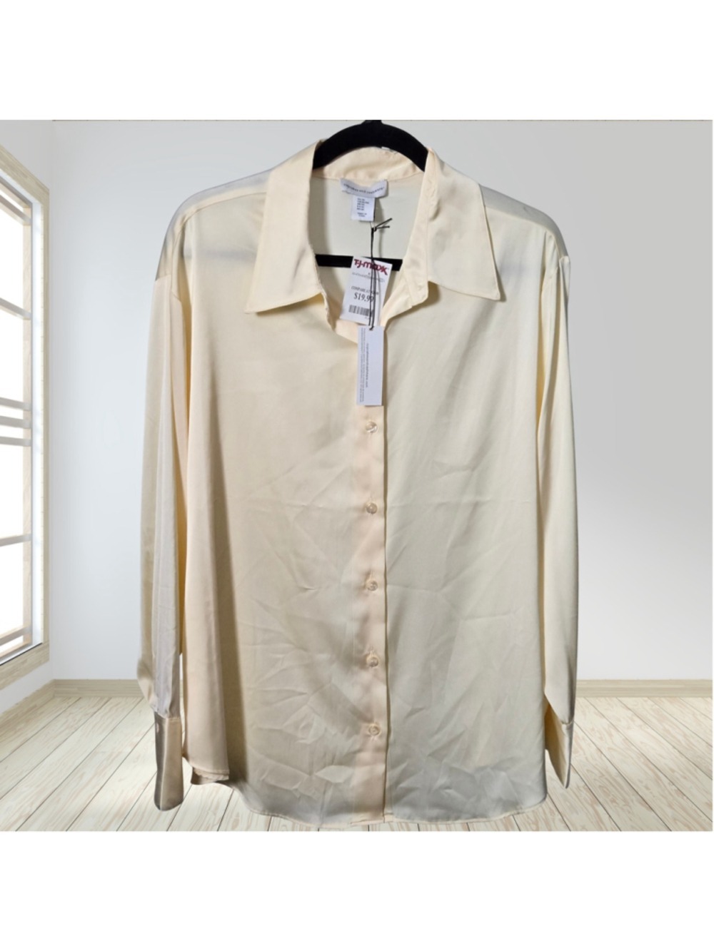 Cupcakes and Cashmere Blouse XL Butter Yellow Satin Button Down Shirt NWT